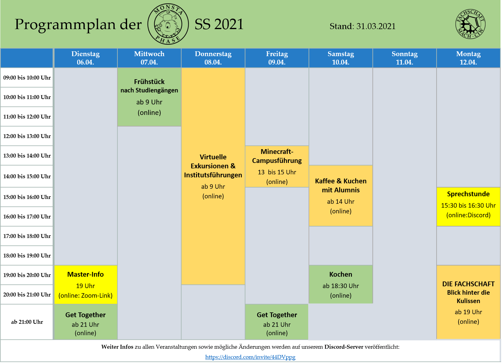 Programmplan der Master-O-Phase SS21